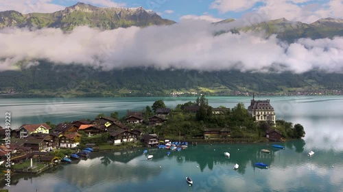 Iseltwald town on Lake Brienz in Swiss Alps mountains, Switzerland