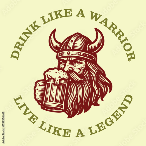 viking drinking beer vintage logo design vector illustration