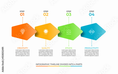 Colorful 4-Step infographic timeline vector template. Clean and minimal layout ideal for presentations, reports, strategy planning, or corporate visuals. Fully editable and scalable.