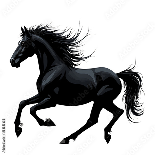 Black Horse Running Illustration: Vector Image of a Galloping Stallion, Equine Art, Animal Graphics, Majestic Horse Design