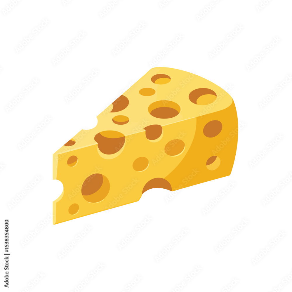 A yellow piece of Swiss cheese with holes, isolated on a white background, perfect for a healthy snack or gourmet meal illustration A yellow piece of Swiss cheese with holes, isolated on a white background, perfect for a healthy snack or gourmet meal illustration