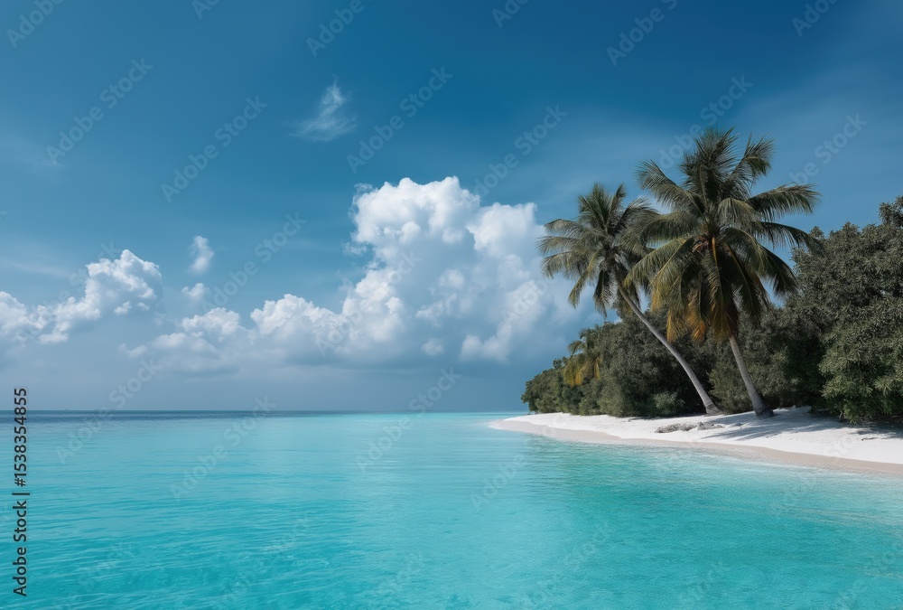 Tropical beach paradise with palm trees and clear blue ocean Tropical beach paradise with palm trees and clear blue ocean