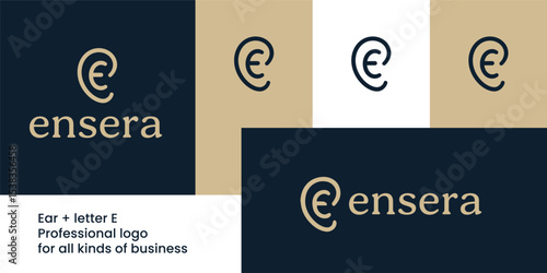 Minimal abstract monogram logo combining ear shape with letter E