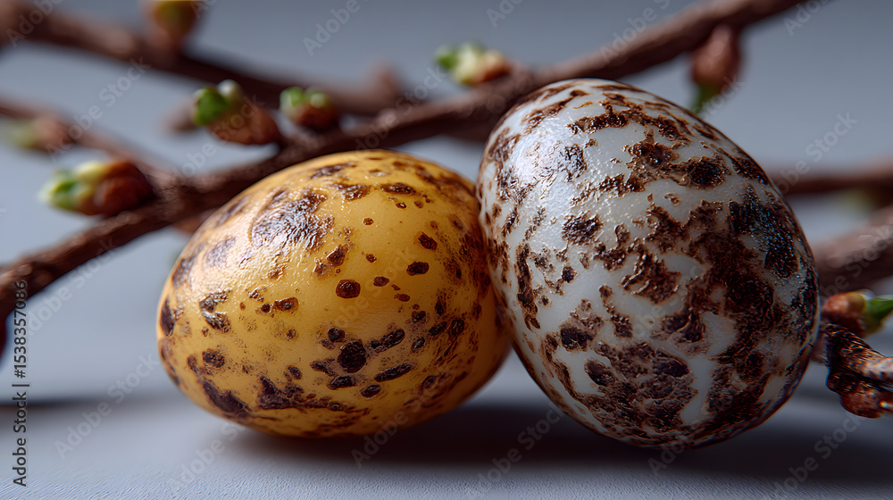 Obraz premium Speckled Eggs and Spring Buds Macro
