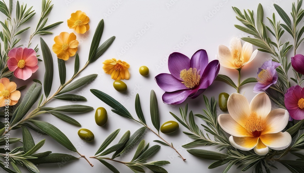 Fototapeta premium colorful flowers olive branches 2 illustration