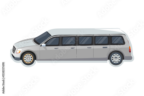 Silver limousine car side view illustration