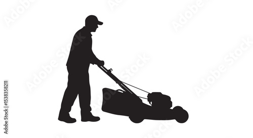 silhouette of a man with a mower