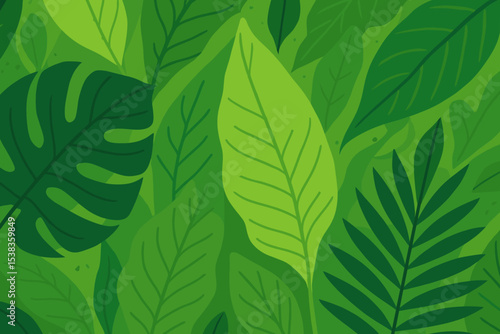 Tropical leaves seamless pattern. Jungle background with green foliage. Vector illustration with monstera, palm leaf. Exotic summer nature print. Botanical art for wallpaper, fabric.