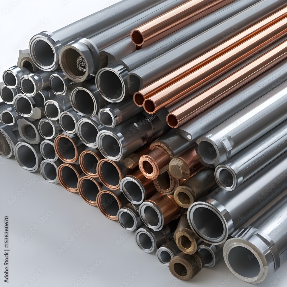 Fototapeta premium Precision-Stacked Industrial Pipes in Studio Lighting