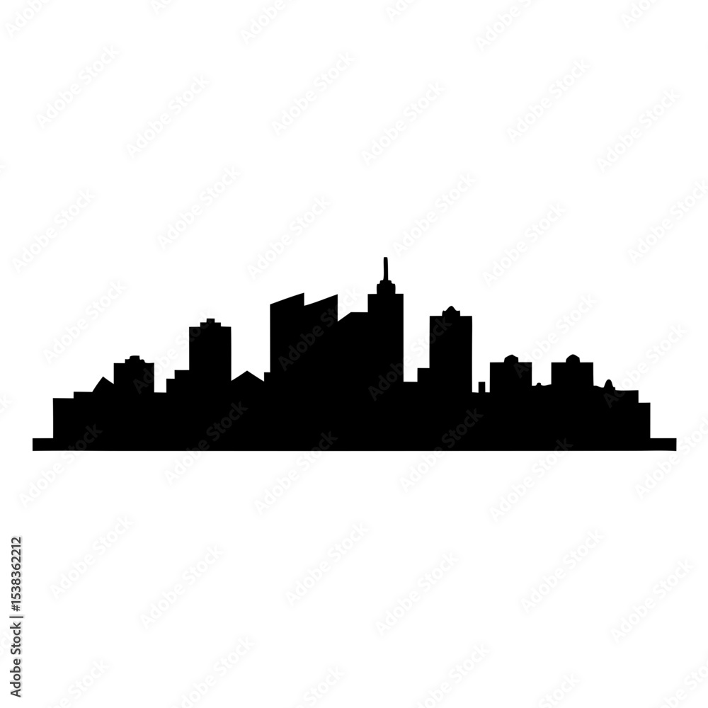 Naklejka premium Black silhouette of a cityscape against a white background, a flat design