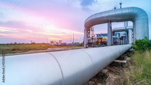 Industrial Pipeline at Sunset with Sky and Infrastructure View