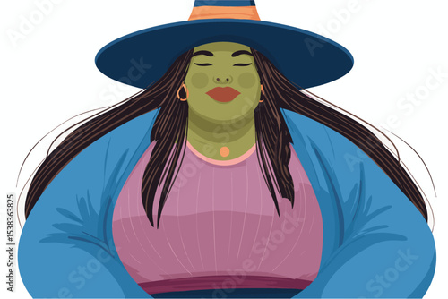 Green witch fantasy character in halloween costume illustration