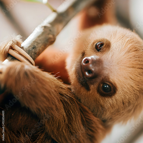 baby two toed sloth choloepus didactylus on a whi