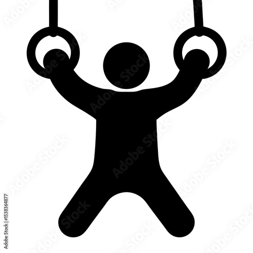Gymnast on rings showing strength and control in black silhouette art
