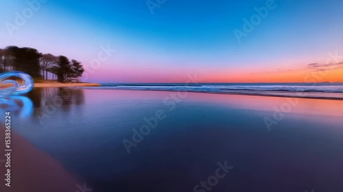 Abstract Reflection of Glass Rings on Calm Water Surface at Sunset