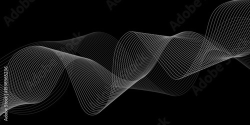Abstract black background with whit line. Modern template abstract design flowing particles digital frequency track equalizer. abstract wave line for banner, wallpaper background with wave design
