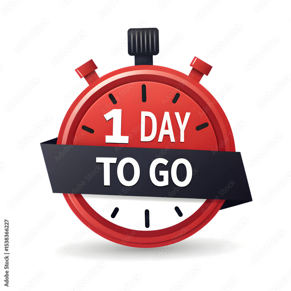 One day to go red stopwatch countdown timer One day to go red stopwatch countdown timer