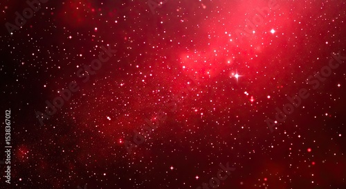 A vibrant red cosmic expanse, dotted with countless sparkling stars.