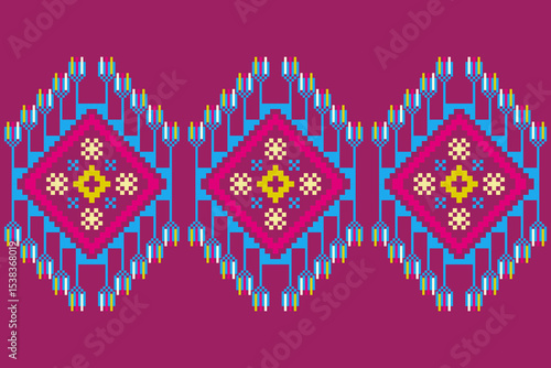 Cross stitch pattern concept showcasing traditional ethnic geometric pattern, Design for textile, background,carpet,wallpaper,clothing,wrapping,Batik,fabric,Vector illustration	
