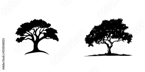 Set of black tree icons showcasing diverse silhouettes suitable for design projects and creative materials