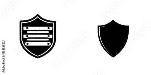 Black icons resembling shields designed for security, protection, or gaming elements in digital graphics