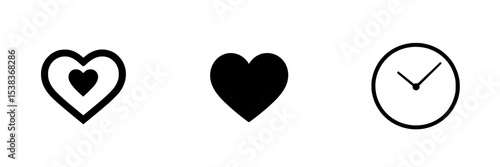Icons representing love and time, featuring a heart design and a clock symbol against a plain background