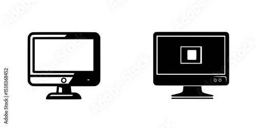 Black icons representing computer monitors with different designs showcasing technology and digital displays