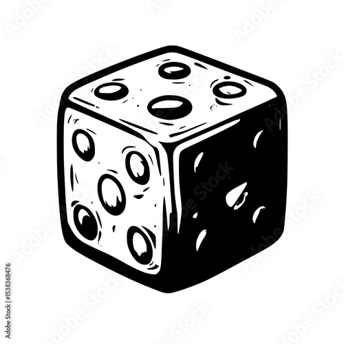 Black icon of a six-sided die showing the number six in a minimalist design with clear contrast and smooth edges