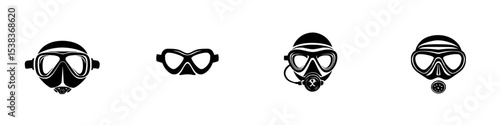 Diverse set of black icons representing different types of masks for various activities and environments