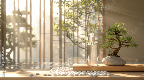 Wallpaper Mural Eco Spray Bottle with Bonsai Tree in Serene Sunlit Room Torontodigital.ca