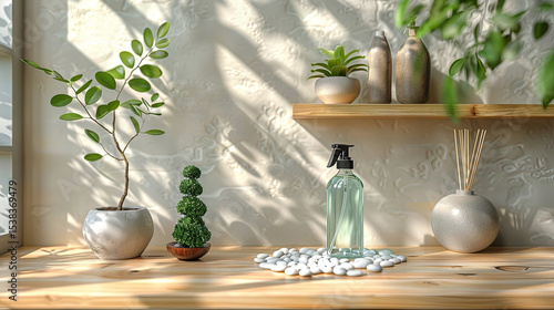 Wallpaper Mural Eco Cleaning Spray Bottle with Indoor Plants and Decorative Shelves Torontodigital.ca