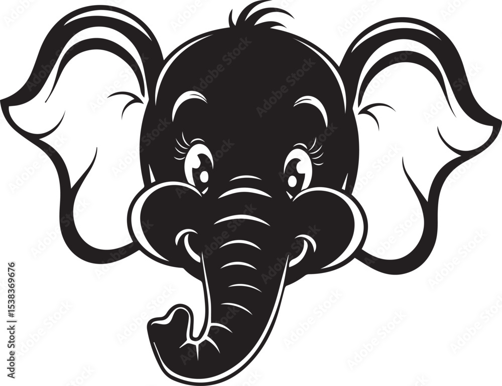 Obraz premium Adorable Cartoon Elephant Head Illustration Perfect for Children's Books, Prints, and More