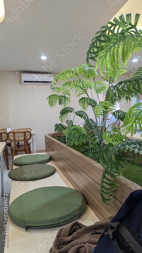 modern cafe room interior green and lush calm