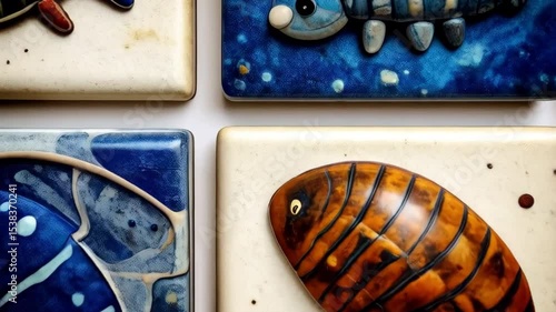 Colorful Decorative Tiles Featuring Artistic Marine Life Designs