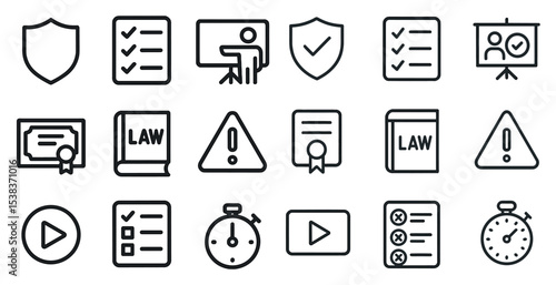 Legal and document line icons set – outline, linear, law and certification symbols
