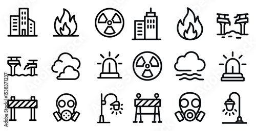 Safety and hazard line icons set – outline, caution, warning symbols