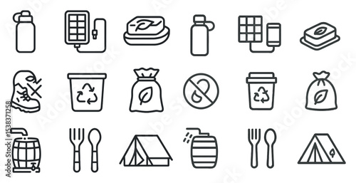 Eco-friendly outline icons set – recycling, sustainable, green lifestyle symbols