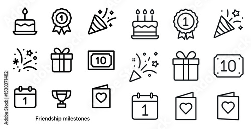 Celebration and party outline icons set – gifts, birthdays, event planning essentials