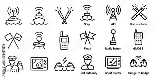 Maritime and navigation line icons set – outline, nautical, sea exploration designs