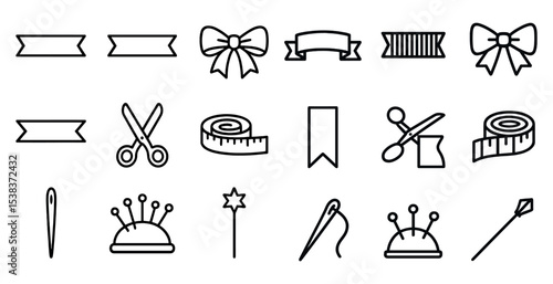 Sewing and craft outline icons set – linear, needlework, tailoring tools symbols