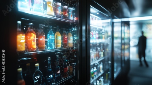 Futuristic vending machine design with transparent display in modern setting