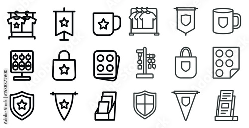 Shopping and retail outline icons set – linear, commerce, consumer goods symbols