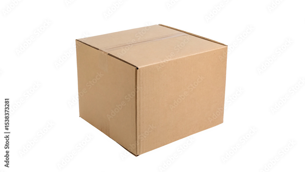A single simple cardboard box isolated on transparent background A single simple cardboard box isolated on transparent background