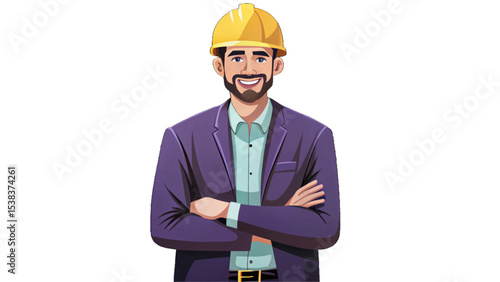 Architect smiling proudly on white isolated background, showcasing creativity, building design, architectural planning, and professional success in modern urban development projects