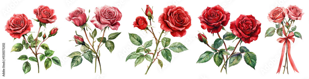 Fototapeta premium PNG Vintage roses with elegant details, element set on transparent background