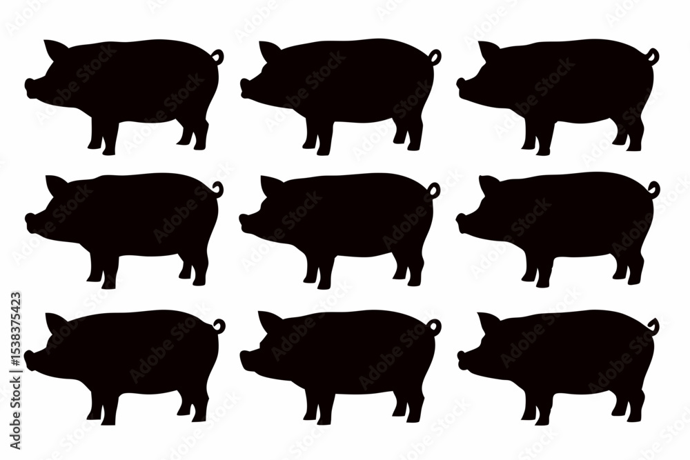 Fototapeta premium Minimalist Black Pig Vector Art Collection for Animal Theme Prints