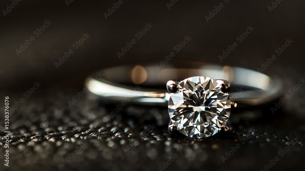 Exquisite diamond ring closeup on black leather surface. Exquisite diamond ring closeup on black leather surface.