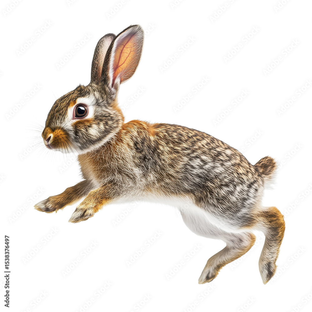 Fototapeta premium A leaping brown rabbit on transparent background