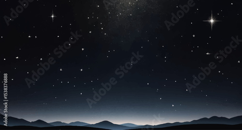 Moonlit winter landscape under a dark starry night sky