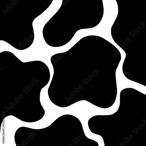  abstract black and white pattern resembling cowhide or organic liquid shapes. The design consists of irregular black blobs separated by smooth white outlines.